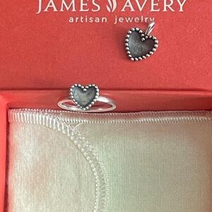 James Avery Retired beaded heart pendant and ring set